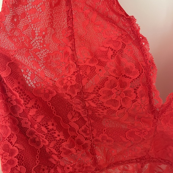 H&M, red lace, halter top, thong bodysuit - Picture 3 of 4